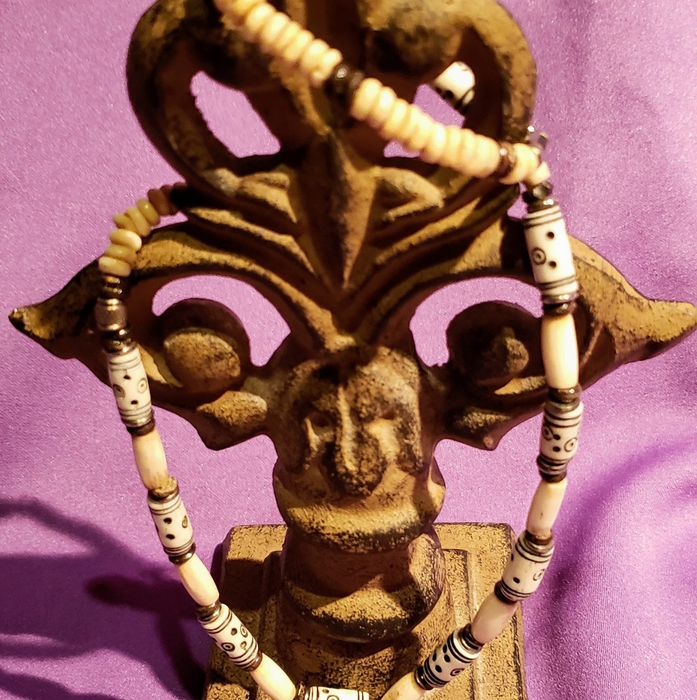 Tribal carved bone necklace